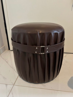 Vintage leather stool used, brown chocolate color