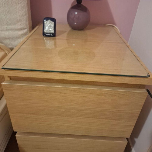 Malme nightstands IKEA, oak color with glass top, set of 2