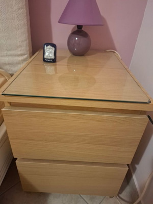 Malme nightstands IKEA, oak color with glass top, set of 2