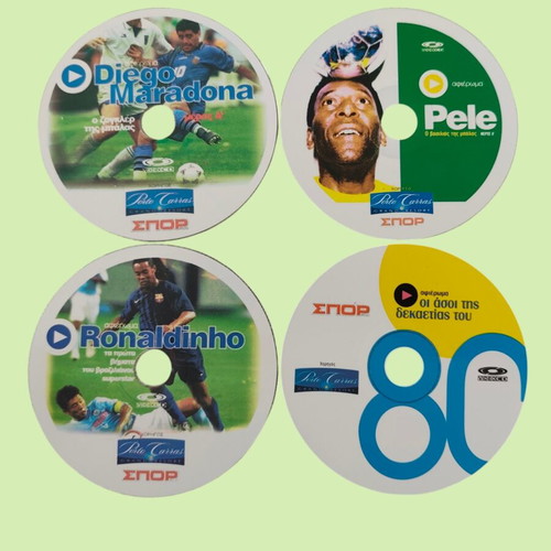 Collectible football VCDs used with Maradona, Pelé, Ronaldinho