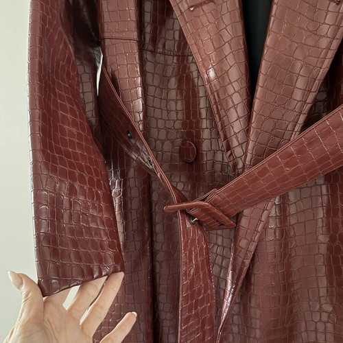 Bordeaux coat in retro style, eco leather, size S/M