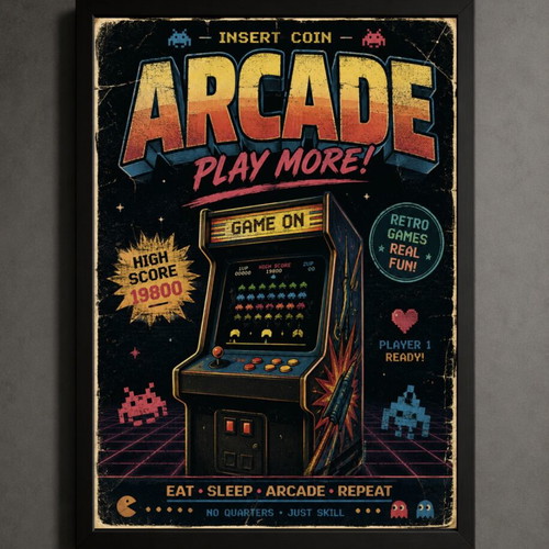 Arcade Games framed poster 30x40cm