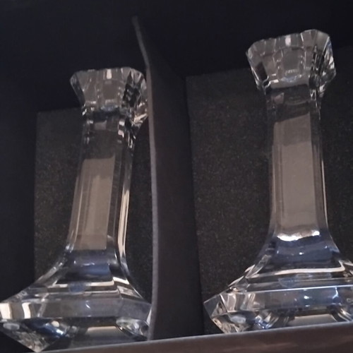 Orrefors Sweden crystal candlesticks set, new, pack of 2
