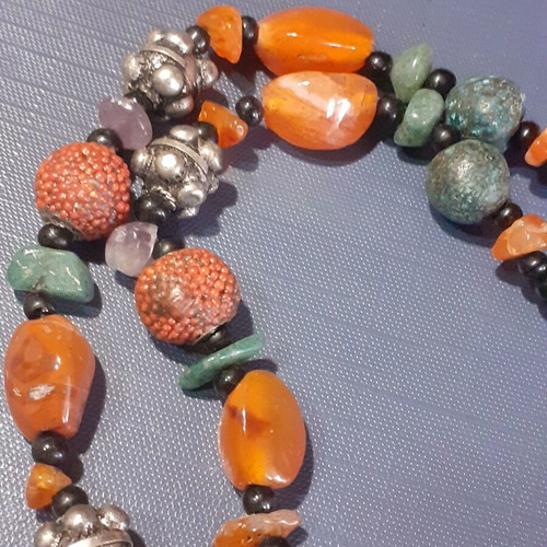 Old Tibetan Nepal necklace with stones and turquoise and coral glass beads new