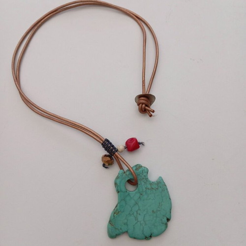 Boho Necklace with Natural Turquoise and Red Coral like new