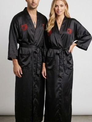 Unisex satin kimono robe new with Asian red embroidery