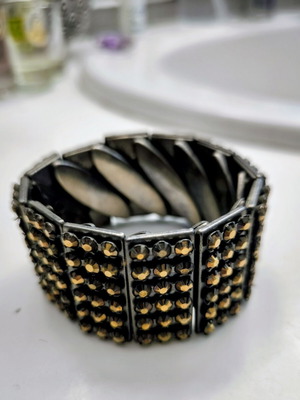 Statement bracelet cuff vintage 1980 used, brown and gold tone
