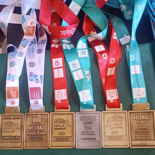 Collectible Set of 6 Athens Half Marathon Medals 2016-2018 like new