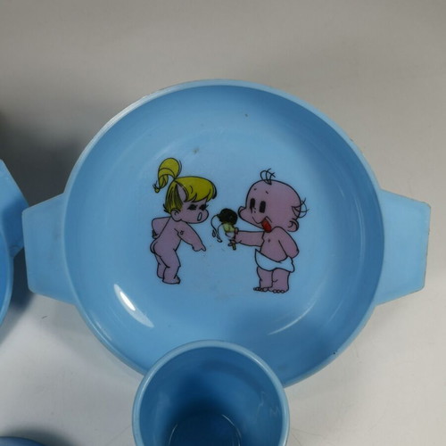 Vintage Siaroplast Greek Children's Dinner Set used, blue