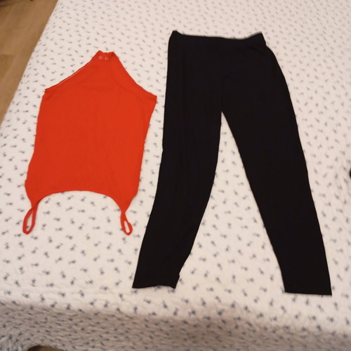 Berska red bodysuit and Celestino black leggings like new, medium