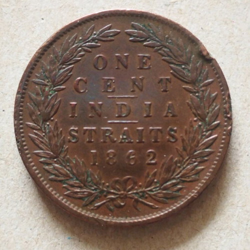 Old copper coin Malaysia 1 cent 1862 used