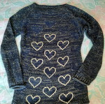 Knitted sweater like new, blue-gold with heart design