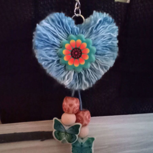 Handmade Valentine's heart keychain blue new