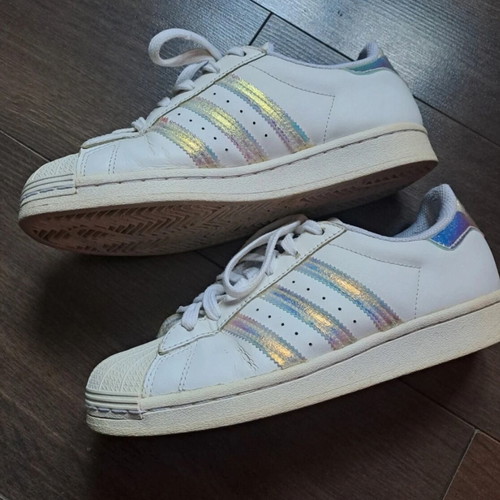 Adidas women's shoes with iridescent stripes