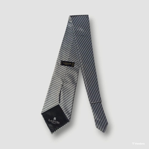 Lanvin Paris 100% Pure Silk Tie, grey silver diagonal stripes