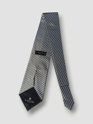 Lanvin Paris 100% Pure Silk Tie, grey silver diagonal stripes