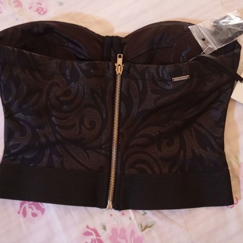 BSB black women's crop bustier top with embossed details