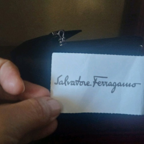 Salvatore Ferragamo evening bag like new, black satin with silver clasp