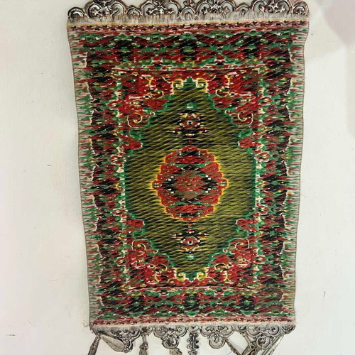 Vintage wall hanging rug in Turkish miniature style used, 32x19