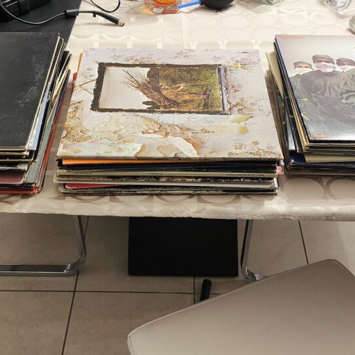 Vinyl records used, pack of about 75 with classic rock artists