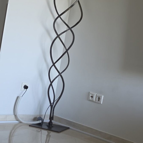 Handmade floor lamp with solid iron and blown glass, like new