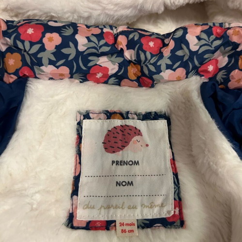 Children's floral blue jacket 86cm used with fur lining and hood