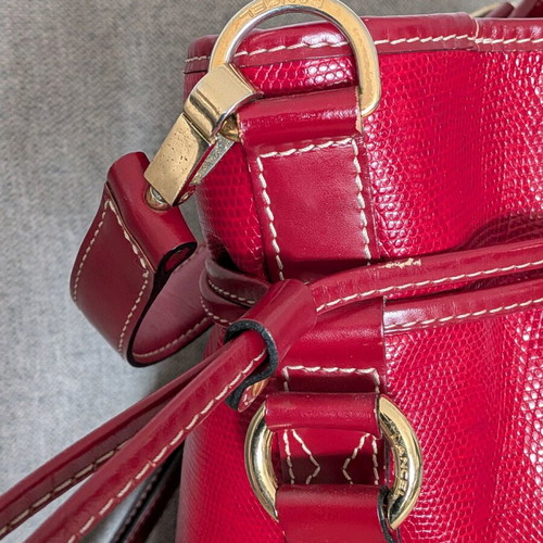 Lancel Elsa Sellier red leather shoulder handbag used
