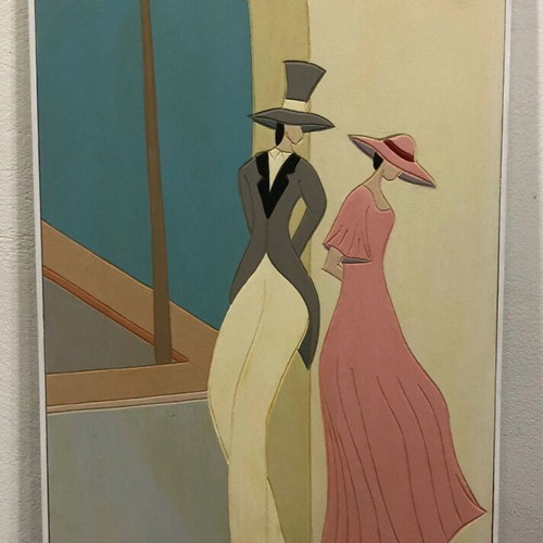 Handmade woodcarving art-deco panel used with artist signature