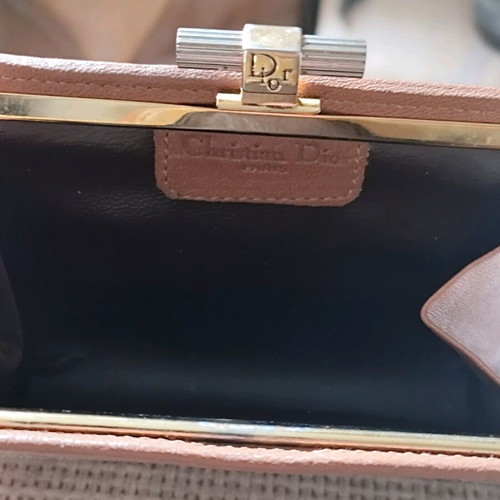 Christian Dior vintage beige honeycomb coin case wallet like new