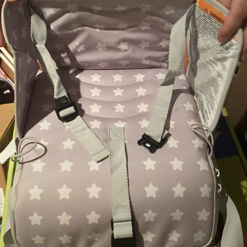 BabyToLove Travel Up Booster portable high chair like new, grey stars