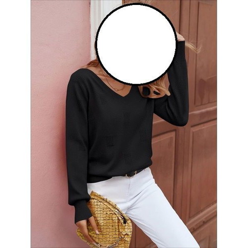 Zeagoo women's knitted sweater with V-neck and long sleeves, size M