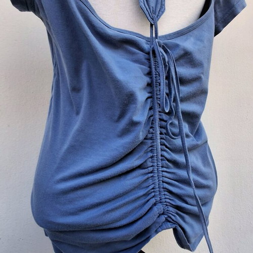 Attrattivo blouse used, size L, blue with print and cutout design