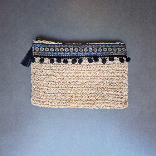 Boho Straw Clutch Bag Achilleas Accessories like new with embroidered trim and tassel