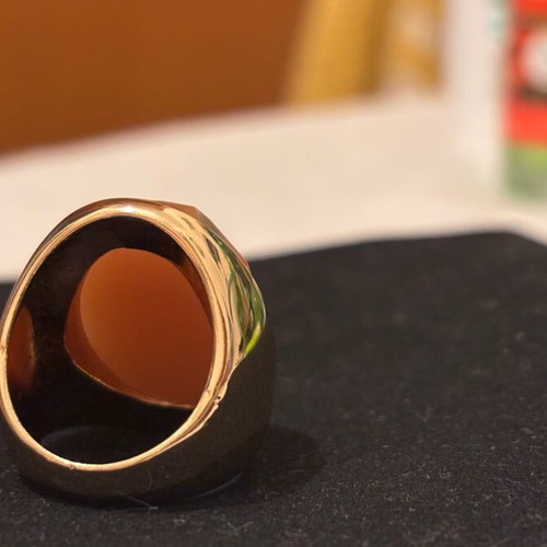 Zara ring with dusty pink stone like new, gold color medium size