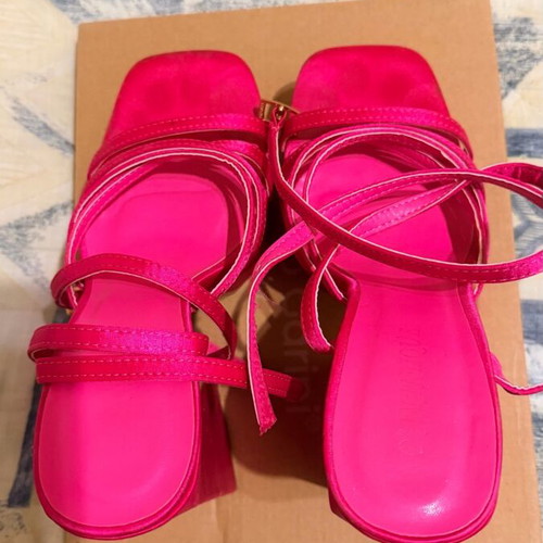Pink neon sandals like new, size 40, thick heel