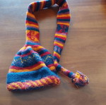 Long knit hat used with pompom, colorful, size L-XL