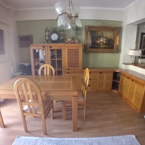 Buffet, display cabinet, and dining table set used, solid walnut wood