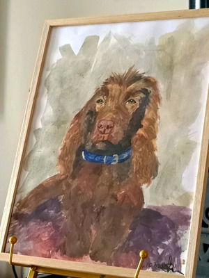 Cocker Spaniel art piece new, handmade with frame