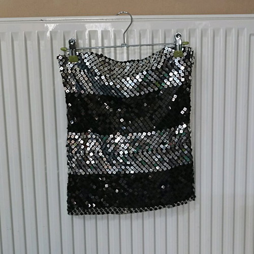 Strapless blouse new with black and silver sequins, size S