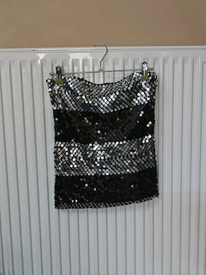 Strapless blouse new with black and silver sequins, size S