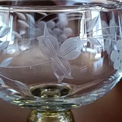 Roemer Wine Glasses vintage, engraved, olive stem, set of 6