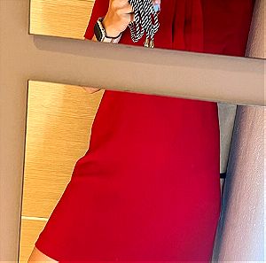 Φόρεμα κόκκινο κομψό τύπου άλφα με κοντό μανίκι με κορδέλα στο λαιμό για φιόγκο  Νο S/M
