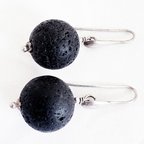 Vintage silver cross and lava stone earrings set with mother of pearl