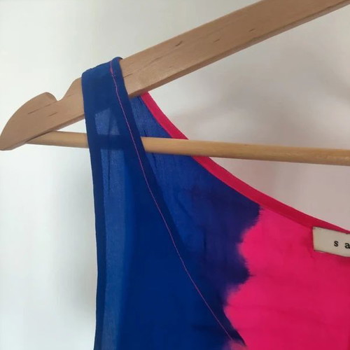 Sandro silk blouse pink and blue size S new