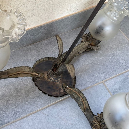 Vintage 50s ceiling light used with metal frame and glass parts
