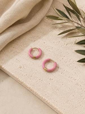 Chunky hoop earrings new, pink and gold enamel effect