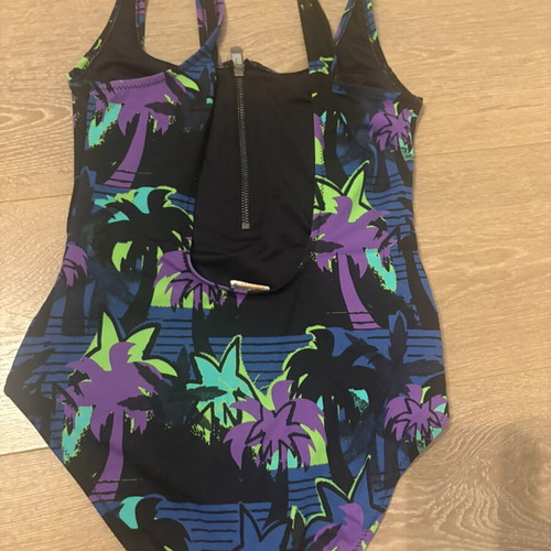 Maaboo swimsuit with front zipper like new, size M, blue and purple