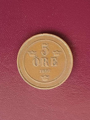 Sweden 5 Öre Coin 1897 used, copper