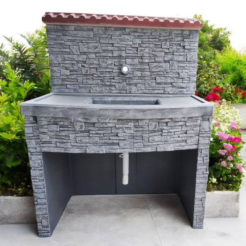 Maria Garden Fountain in Gray and White Concrete, New