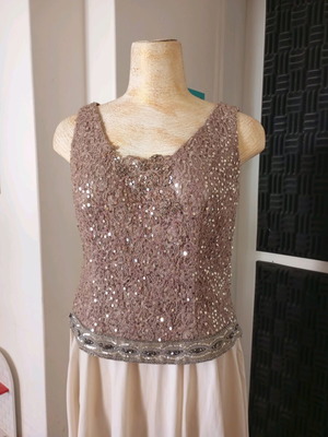 Couture Mon Amour silk top with sequins size S used, beige/pink